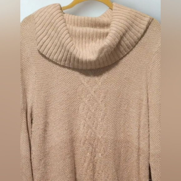 CJ Banks Womens Taupe Soft Cowl Neck Sweater Cable Detailing Ombre Fading - Picture 4 of 5